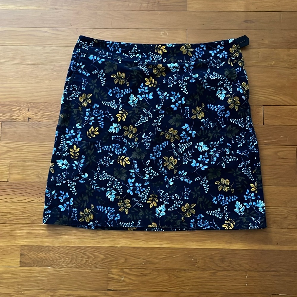 Navy and Gold floral corduroy skirt with side pockets